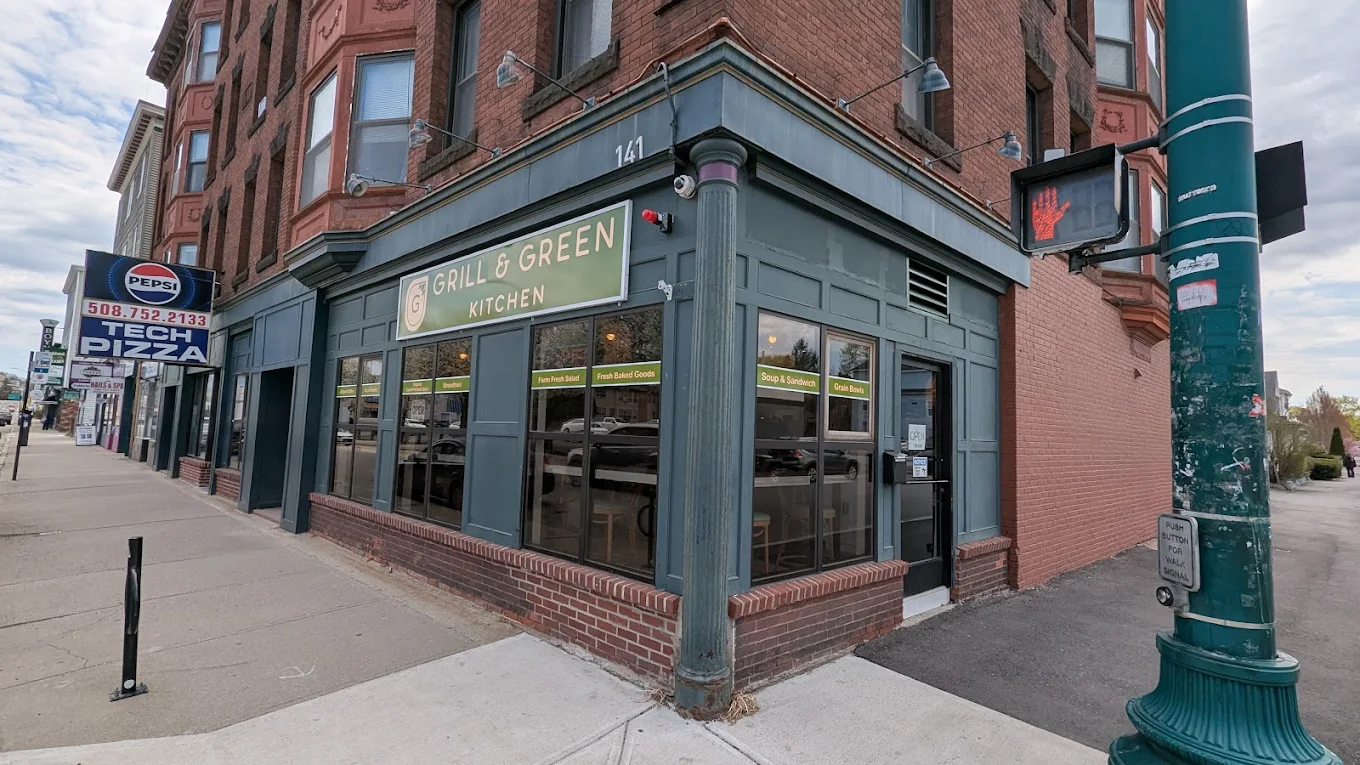 The exterior of Grill and Green Kitchen on Highland Street in Worcester
